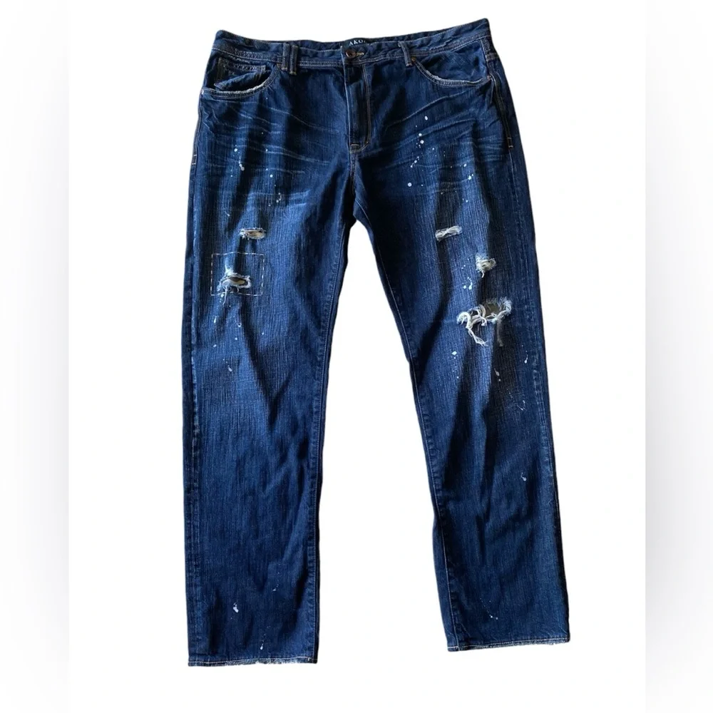 Akoo Straight Leg Relaxed Paint Splatter Distressed Jeans Size 44